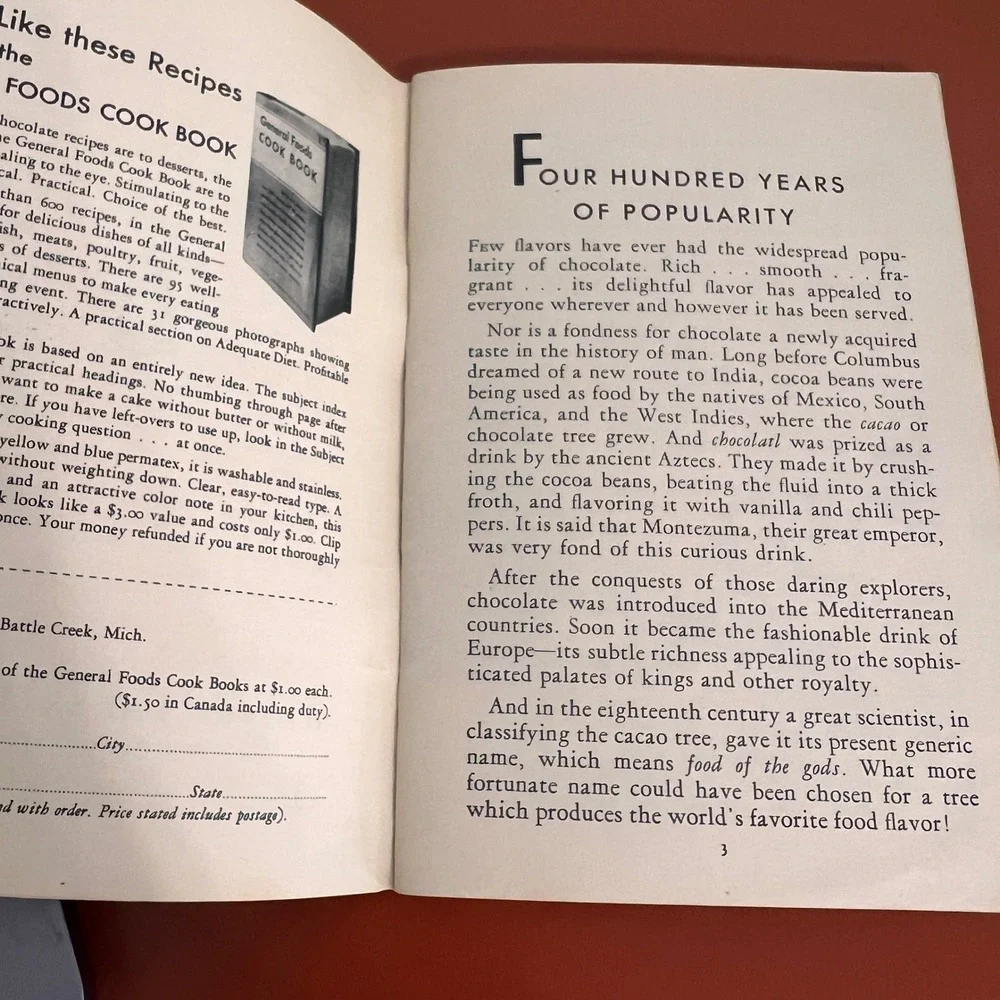 Vintage 1932 Baker's Best Chocolate Recipes Cookbook Walter Baker & Co Booklet